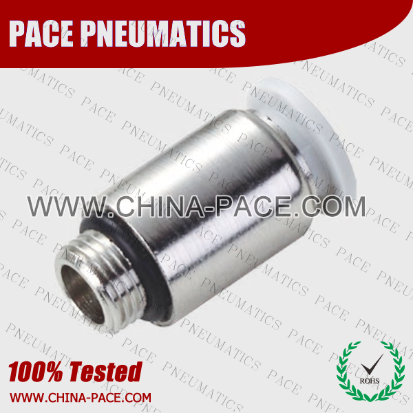 Grey White Round Male Straight Push To Connect Fittings With G Thread, Polymer Pneumatic Fittings, Composite Air Fittings, one touch tube fittings, Pneumatic Fitting, Nickel Plated Brass Push in Fittings, pneumatic accessories.